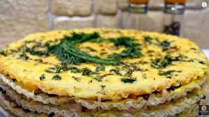 Закусочный ТОРТ с курицей и грибами. Рецепт закуски. Слоёный пирог.