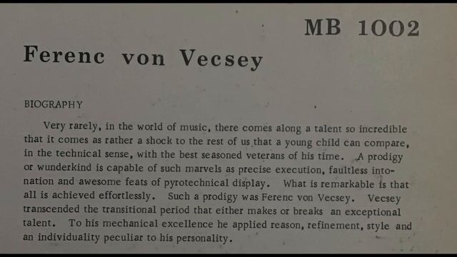 Ferenc von Vecsey plays Moszkowski 'Guitarre', and Vecsey 'Foglio d'album' (from vinyl)