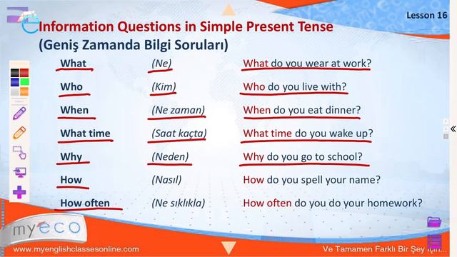 Elementary Lesson 16: Information Questions in Simple Present Tense┃MyECO