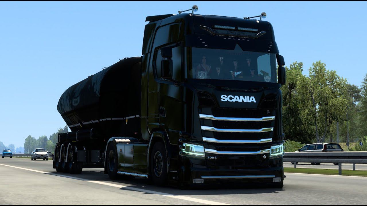 [ETS 2] Scania NG 730 Dark Knight_New German Roads delivery with animaited passengers смотреть онлайн