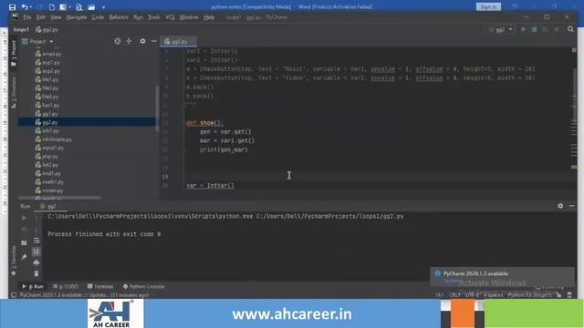 AHCAREER Online Python Course GUI Checkbox RadioButton Canvas Tkinter