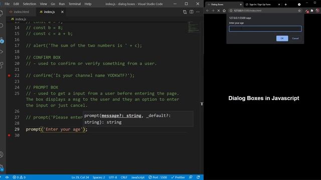 Dialog Boxes in Javascript | Built-In Popup Boxes