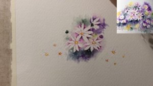 Watercolor asters flower paint along tutorial demo