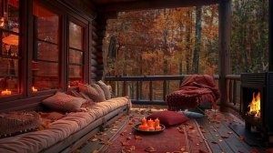Cozy Cabin Balcony with Heavy Rainstorm - Relaxing Rain Sounds with Fireplace for Sleep, Calm, Stud