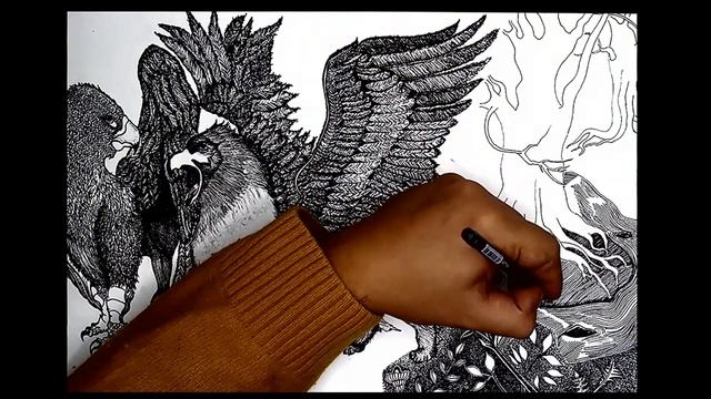Грифон.Рисуем грифонов чёрной ручкой.Мифологические существа.Griffin.Draw griffins with black pen.
