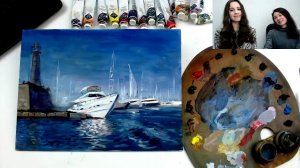 Бесплатный мастер-класс по маслу "Утро на причале" | Как нарисовать причал с яхтами