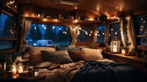 Rainy Evening in a Cozy Camping Van with Sleeping Cat - Relax, Sleep or Study with Rain Sound