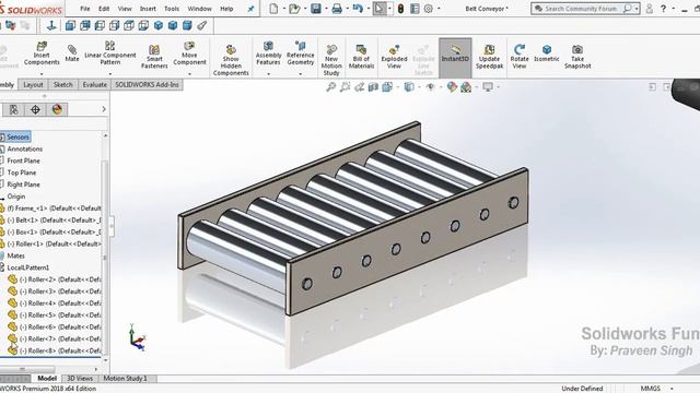 Solidworks tutorial: Simple Belt Conveyor Design Assembly and Motion Study