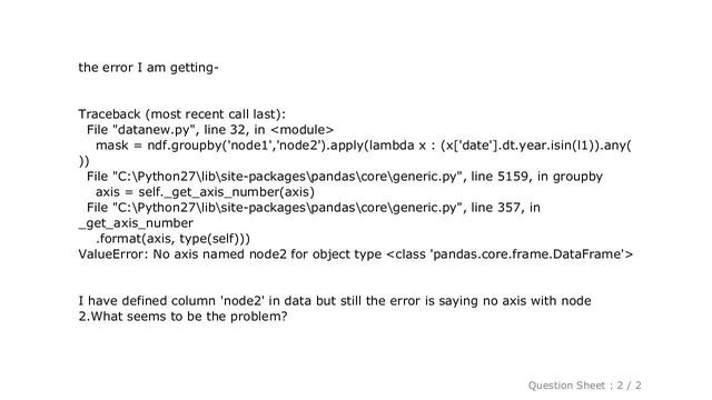 Pandas : ValueError: No axis named node2 for object type class 'pandas.core.frame.DataFrame'