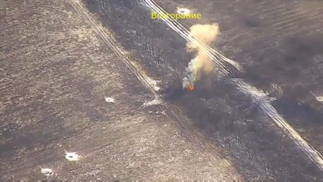 Уничтожение вСушной гаубицы с боекомплектом в ходе контрбатарейной борьбы на Марьинском направлении.