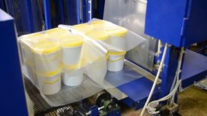 Полуавтоматический термоусадочный тоннель ТТ-15 PAP упаковка ведер с майонезом