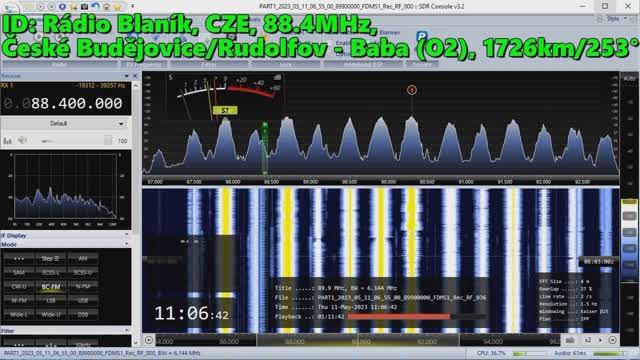 11.05.2023 08:06UTC, [Es], Rádio Blaník, Чехия, 88.4МГц, 1726км