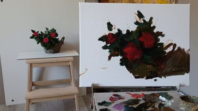 Зеленая ФЦ и хинакридон розовый - кто кого? Этюд с розами. смотреть онлайн