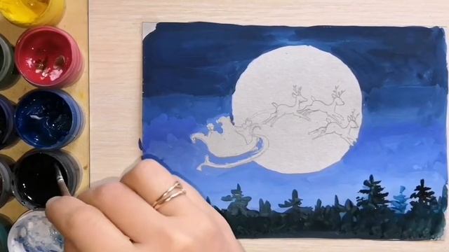 How to draw Santa Claus Christmas card/Как нарисовать ДЕДА МОРОЗА с Оленями.Новогодняя открытка. смотреть онлайн