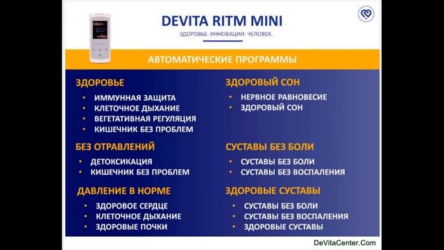 Применение приборов DeVita - Объяснение основных программ