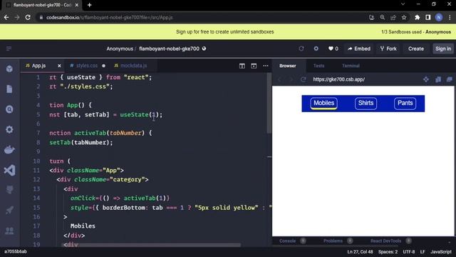 Create Tabs in React Js | React Js Course in hindi |