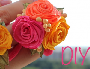 Розы из узких атласных лент на резинках своими руками / DIY Satin Ribbon Roses