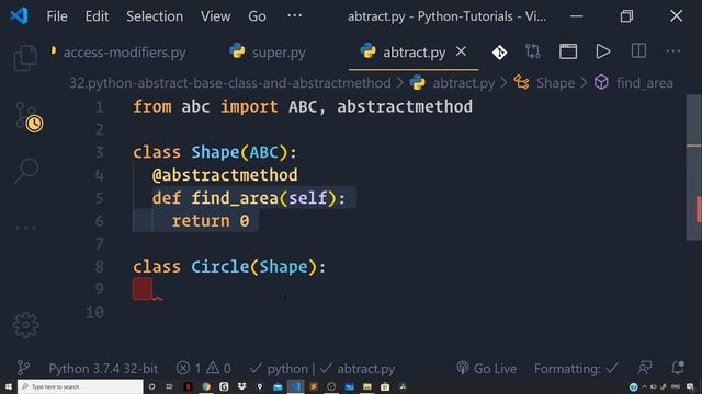 Abstract Classes - abc module,  @abstractmethod | Python Tutorials For Beginners
