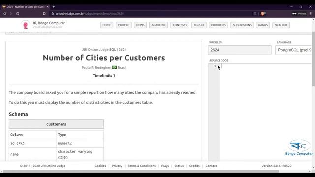 How to Solve URI Online Judge SQL Problem #2624 Number of Cities per Customers