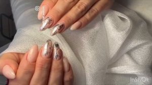 Нюдовый цвет ногтей |фольга дизайн ногтей |