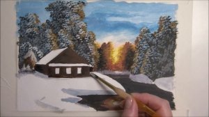 #watercolor Простой пейзаж (рисуем гуашью) Деревенская живопись (2021)