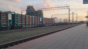 Грузовой поезд трогается с места и едет задним ходом