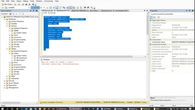 How to create database in sql server management studio || 2020 || Query