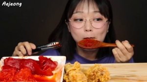 ASMR MUKBANG 매콤한 넓적당면 + 버섯찜 & 프라이드 치킨 먹방 SPICY NOODLES & FRIED CHICKEN EATING SOUNDS