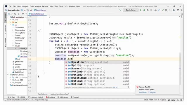 #52. Loading Sample Data Of Quizzes | JavaFX Application | Hindi