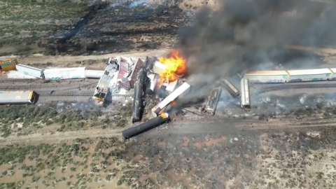 Поезд с пропаном и бензином загорелся после аварии в США