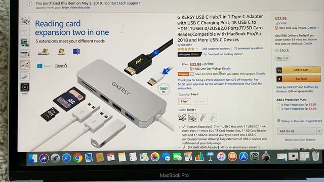 USB Type-C Pro HUB Adapter 7 in 1 Multi-Port Dongle for MacBook Pro/Air 2018 and more USB-C Devices смотреть онлайн