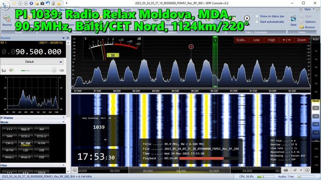 24.05.2023 14:53UTC, [Es], Radio Relax Moldova, Молдавия, 90.5МГц, 1124км