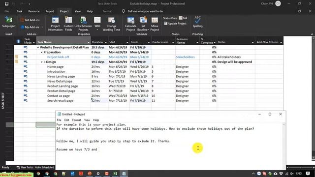 MS Project 2019: How to Exclude Holidays?