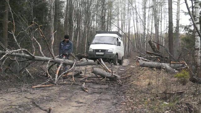 Соболь 4*4, полноприводный соболь. Упавшее дерево и бензопила.
