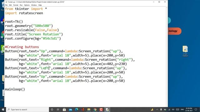 Create Screen Rotator tool using python | Python tkinter project