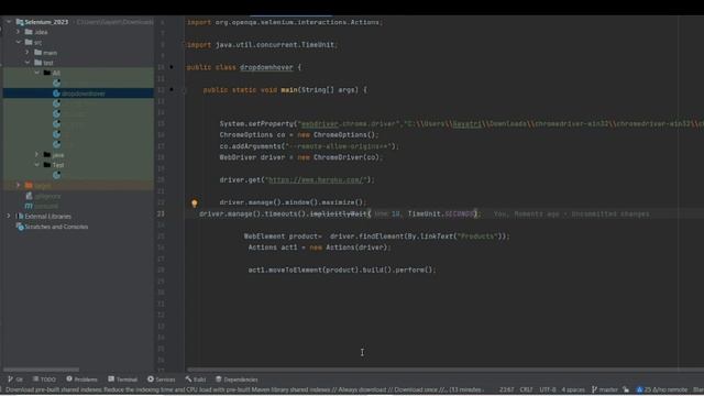 Drop Down Mouse Hover with Selenium Java| Actions Class|how to handle mouse hover|#Session_05 |