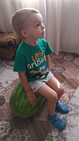 Папа принёс совсем маленький арбузик