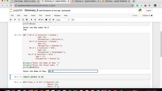Create Dictionary in Python (Urdu/Hindi)Nested Dictionary, Pandas , DataFrame,Take input from Users