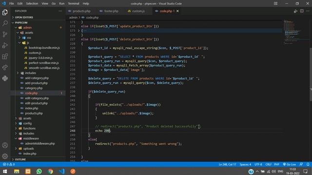 PHP Ecom Part 15 : How to confirm and delete product in PHP MySQL | Sweet Alert Confirm and delete