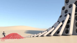Big Domino Effect simulation with red cup pyramid