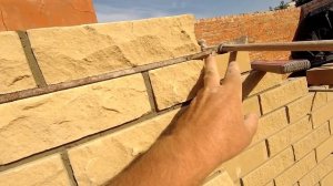 Кладка угла облицовочного кирпича под прут,Как ложить кирпич скала,как ложить рваный кирпич, Ч-11