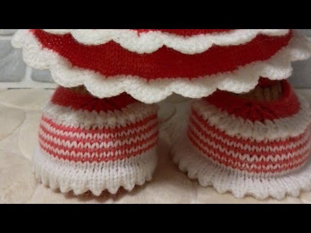 Вяжем спицами башмачки для игрушки кошечка в стиле тильда.