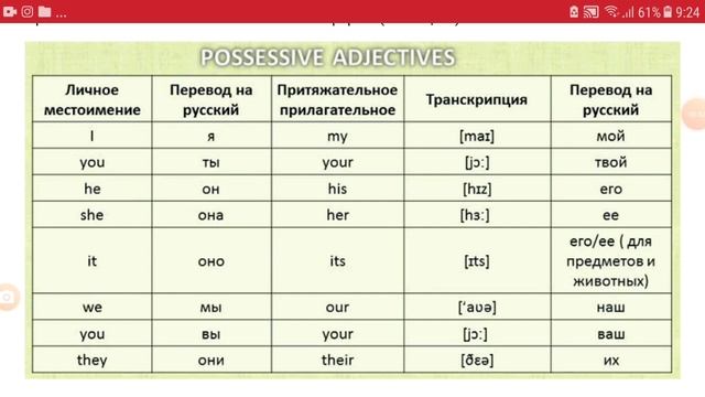 Притяжательные местоимения в английском (possessive Pronouns)
