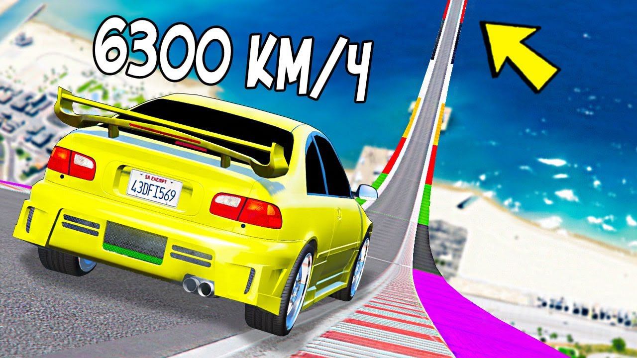 СПУСК С ОГРОМНОЙ ДУГИ БЕЗ ТОРМОЗОВ НА ЧИТ ТАЧКАХ В ГТА 5 МОДЫ! ОБЗОР МОДА В GTA 5! смотреть онлайн