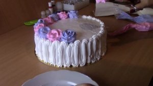 Торт на День Рождения,Кремовый ТОРТ с цветами РОЗЫ из крема,Украшение торта кремом Cake decorating