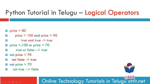 Python Logical Operators | and or not | Python Tutorial for Beginners in telugu step by step Part смотреть онлайн