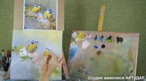 Птички на цветущей ветке. Урок живописи маслом от студии АРТуДАР.