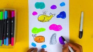 Фломастер - Цветные Кит - Урок рисования для детей.