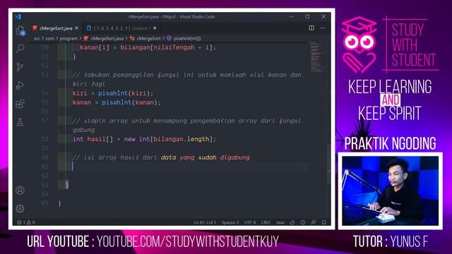 #6P NGODING IMPLEMENTASI MERGE SORT PADA BAHASA PEMROGRAMAN JAVA | ALGORITMA PEMROGRAMAN 2 смотреть онлайн