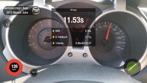 Разгон Nissan Juke 2012 год 1.6 Turbo CVT, 4WD, 190 л.с., 0 - 100 км/ч, 1/4 мили.